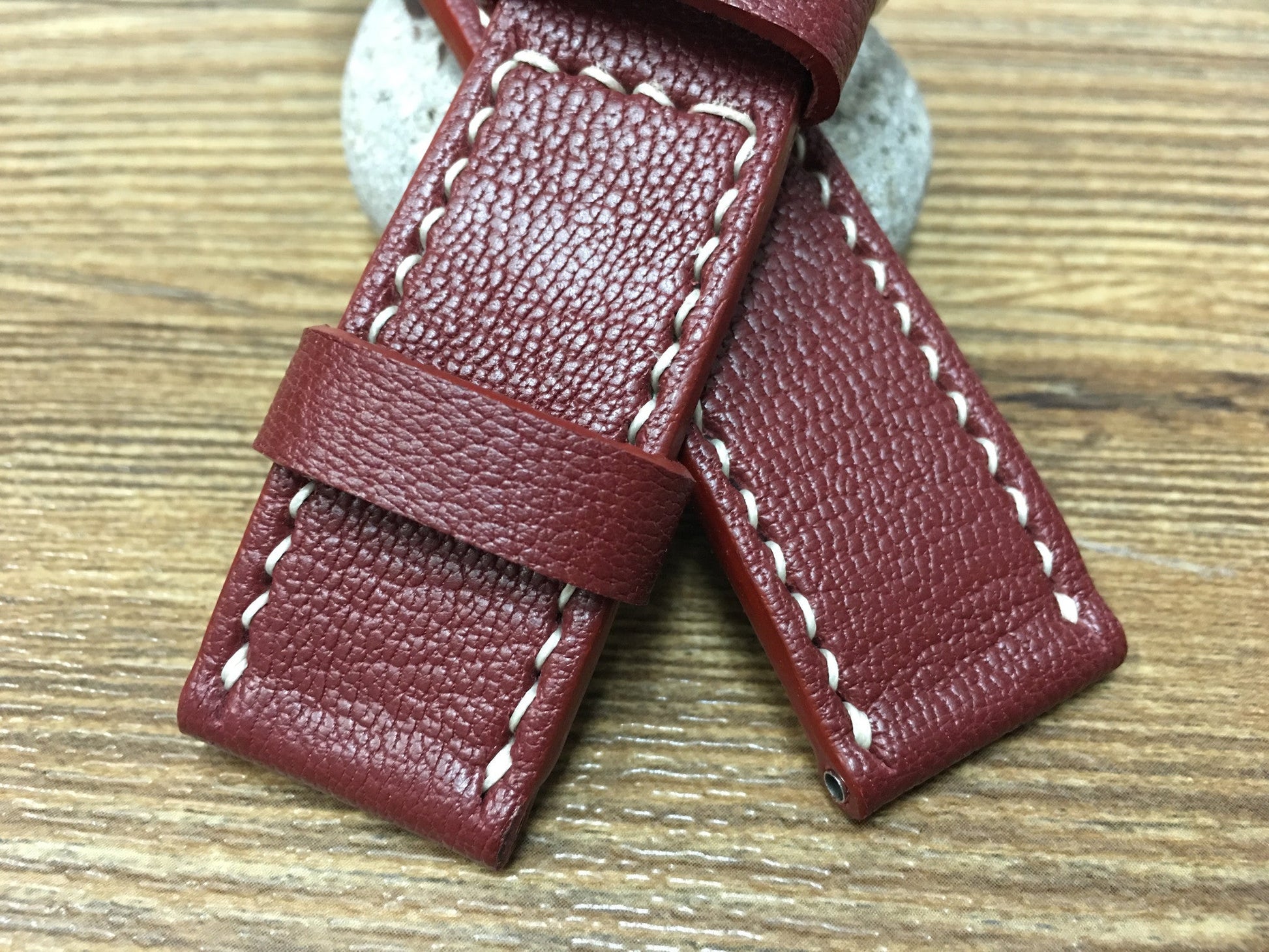 Leather Watch Strap, Panerai Watch Strap, Leather Watch Band 24mm, Dark Red Watch Band, Panerai, 26mm - eternitizzz-straps-and-accessories