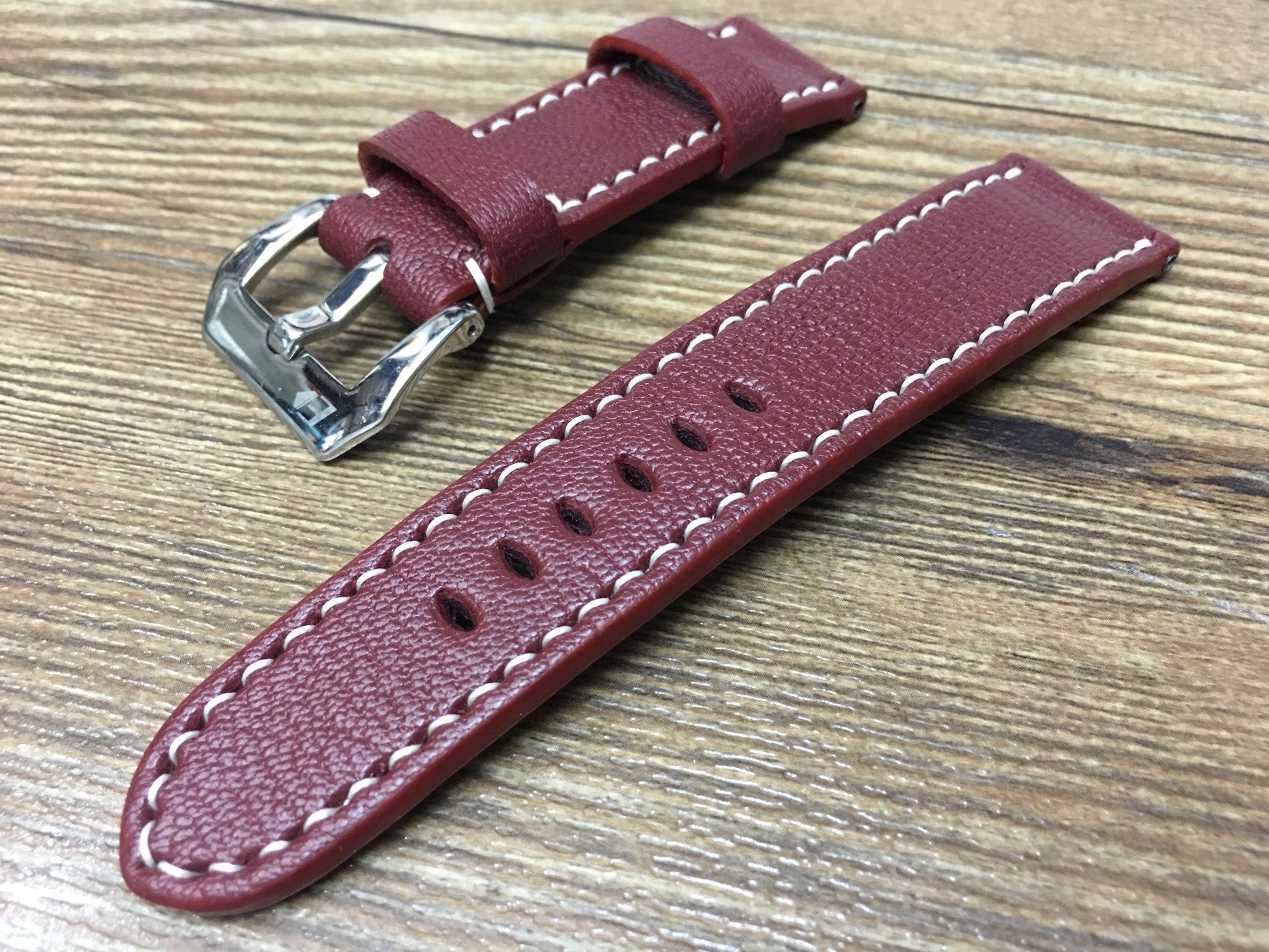 Leather Watch Strap, Panerai Watch Strap, Leather Watch Band 24mm, Dark Red Watch Band, Panerai, 26mm - eternitizzz-straps-and-accessories