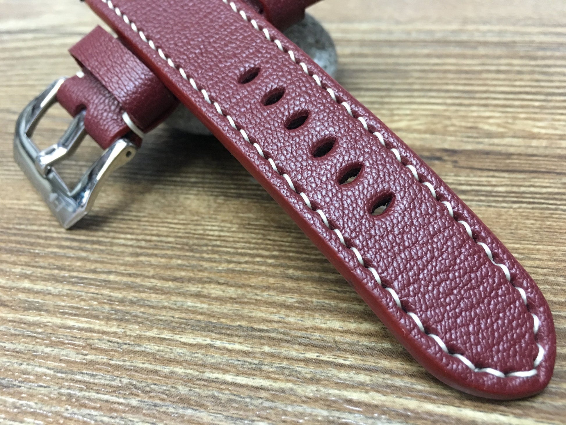 Leather Watch Strap, Panerai Watch Strap, Leather Watch Band 24mm, Dark Red Watch Band, Panerai, 26mm - eternitizzz-straps-and-accessories