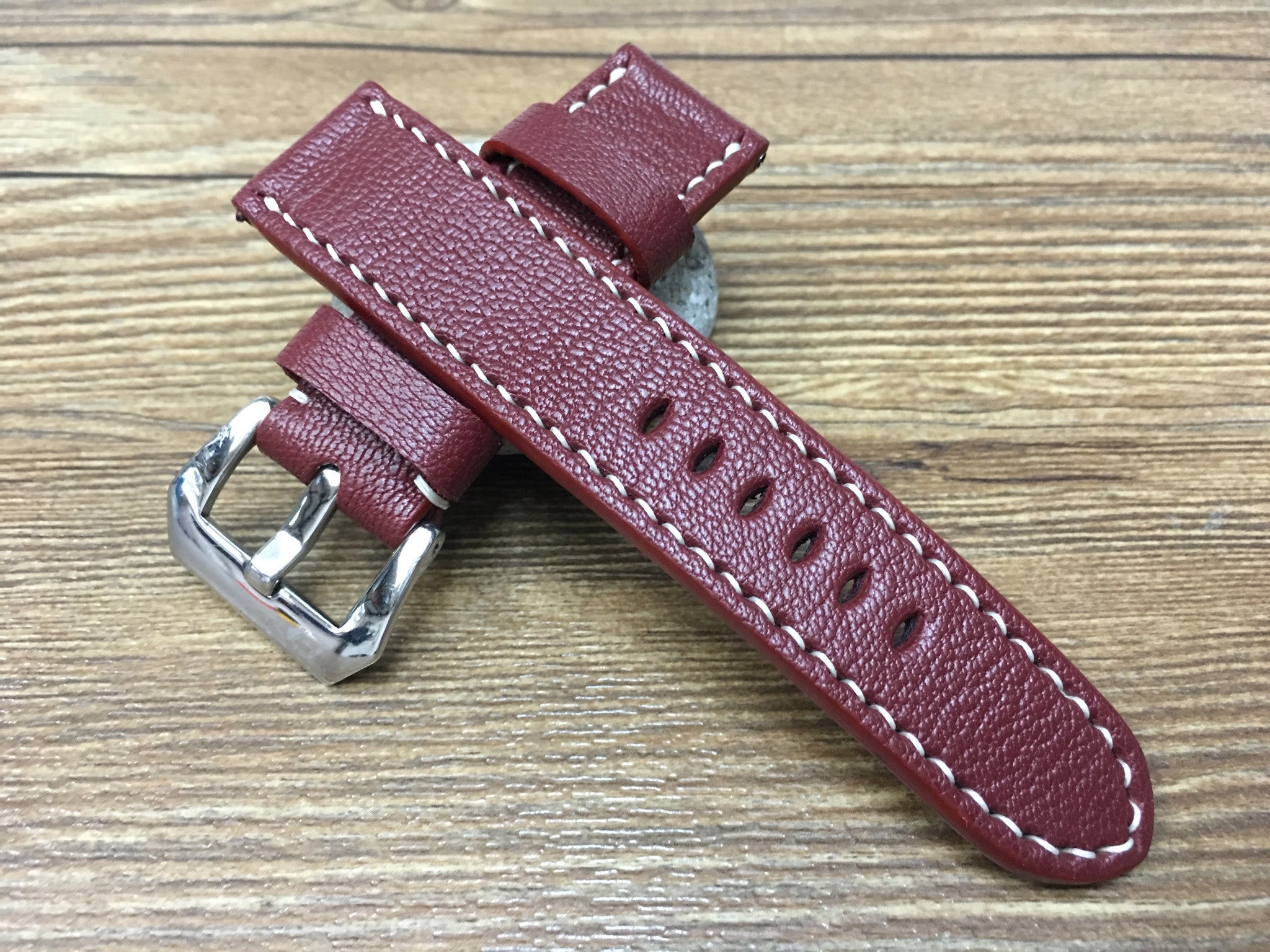 Leather Watch Strap, Panerai Watch Strap, Leather Watch Band 24mm, Dark Red Watch Band, Panerai, 26mm - eternitizzz-straps-and-accessories