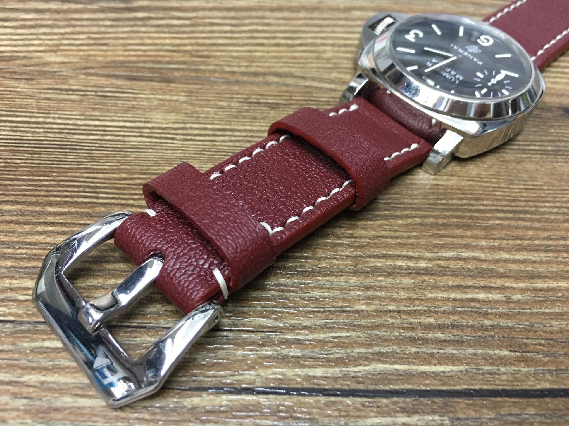 Leather Watch Strap, Panerai Watch Strap, Leather Watch Band 24mm, Dark Red Watch Band, Panerai, 26mm - eternitizzz-straps-and-accessories