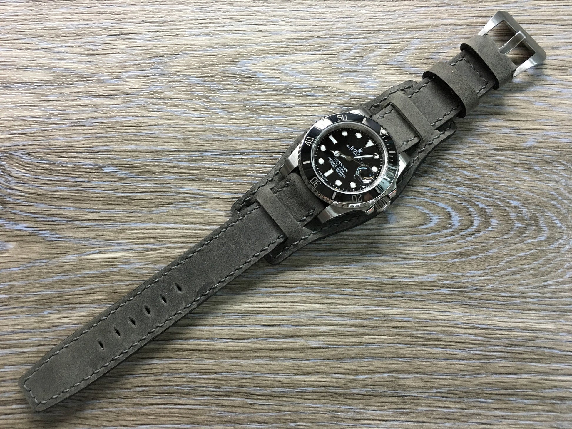 Leather Watch Band, Leather Bund strap, 19mm Leather cuff watch band, 20mm watch band, 20mm watch strap, Vintage grey watch band - eternitizzz-straps-and-accessories