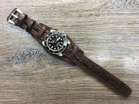 Leather Watch Strap, Full Bund Strap, Alligator Skin Watch band, Anniversary Gift Ideas, Wristwatch band 20mm