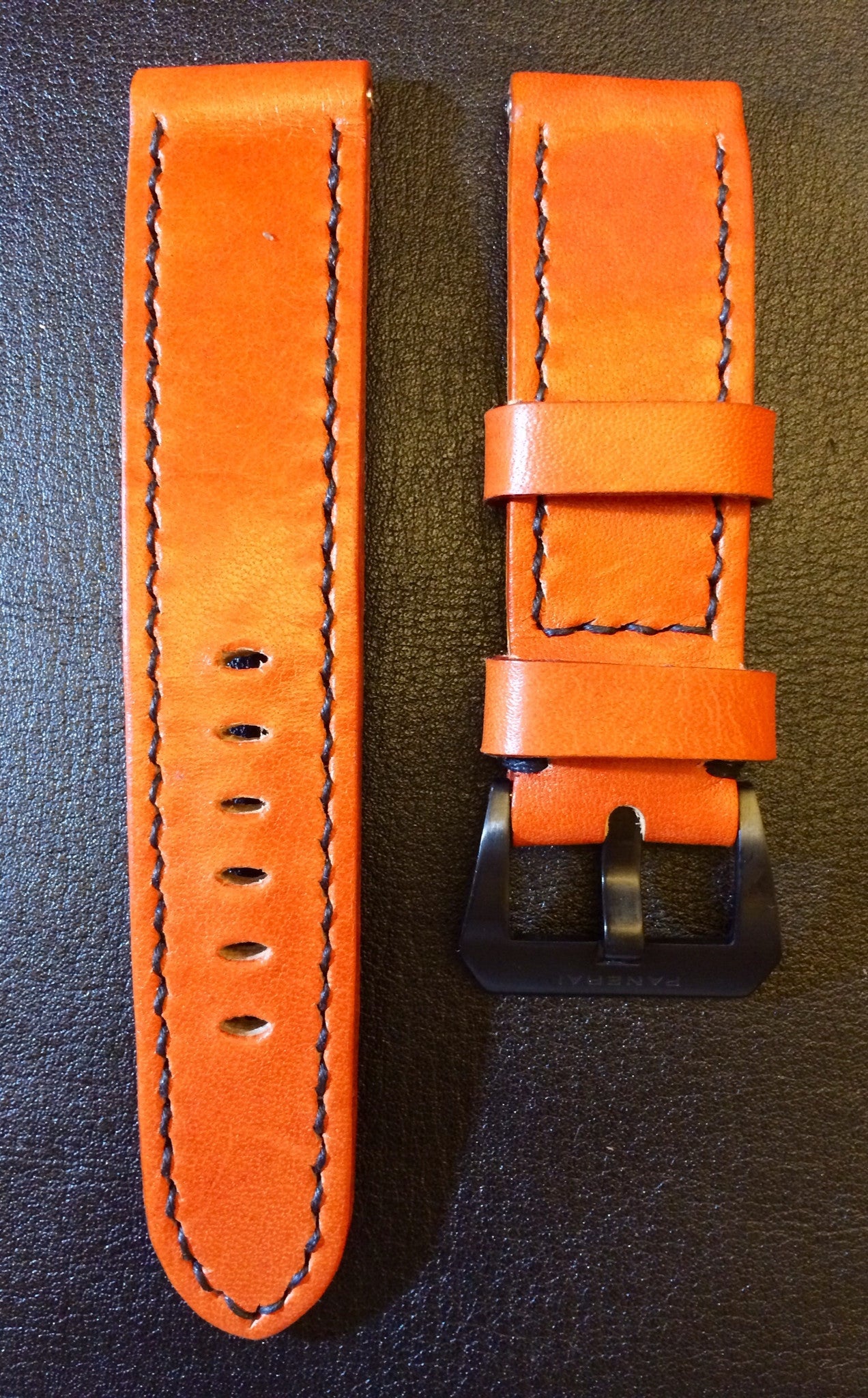 Leather Watch Strap, Panerai Watch Strap, Orange Watch Band for 24mm or 26mm lug, Replacement Watch Band - eternitizzz-straps-and-accessories