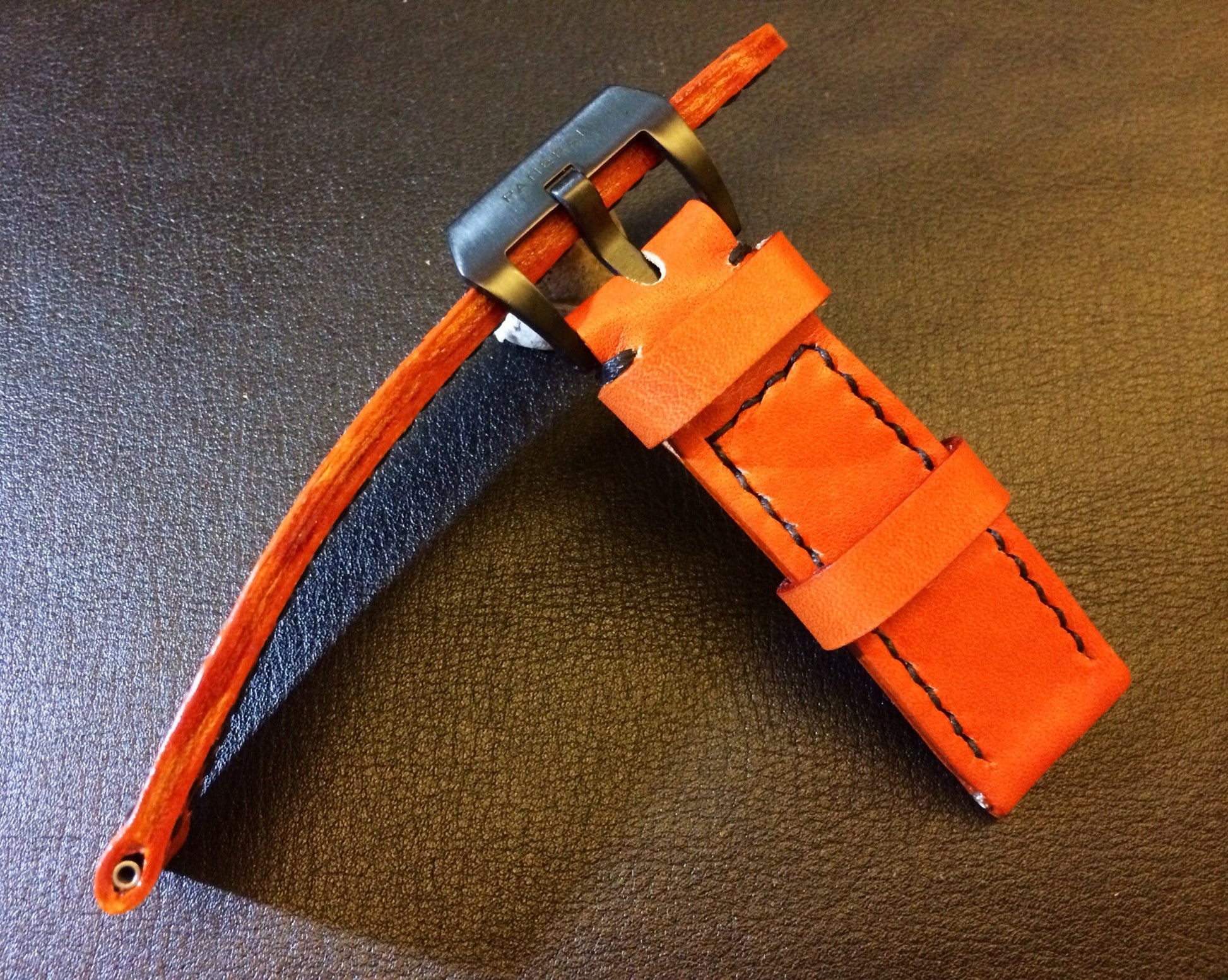 Leather Watch Strap, Panerai Watch Strap, Orange Watch Band for 24mm or 26mm lug, Replacement Watch Band - eternitizzz-straps-and-accessories
