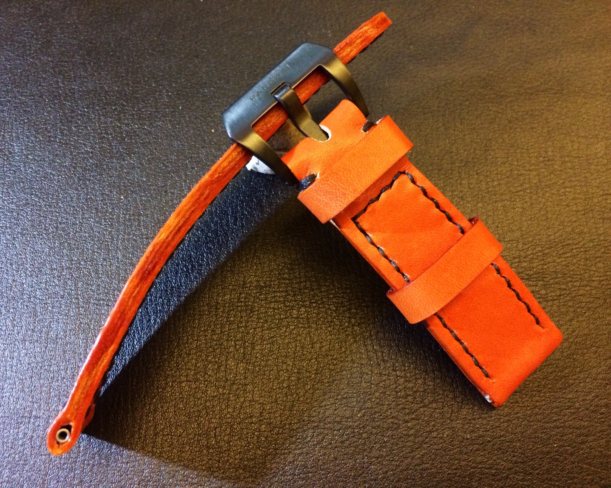 Leather Watch Strap, Panerai Watch Strap, Orange Watch Band for 24mm or 26mm lug, Replacement Watch Band - eternitizzz-straps-and-accessories