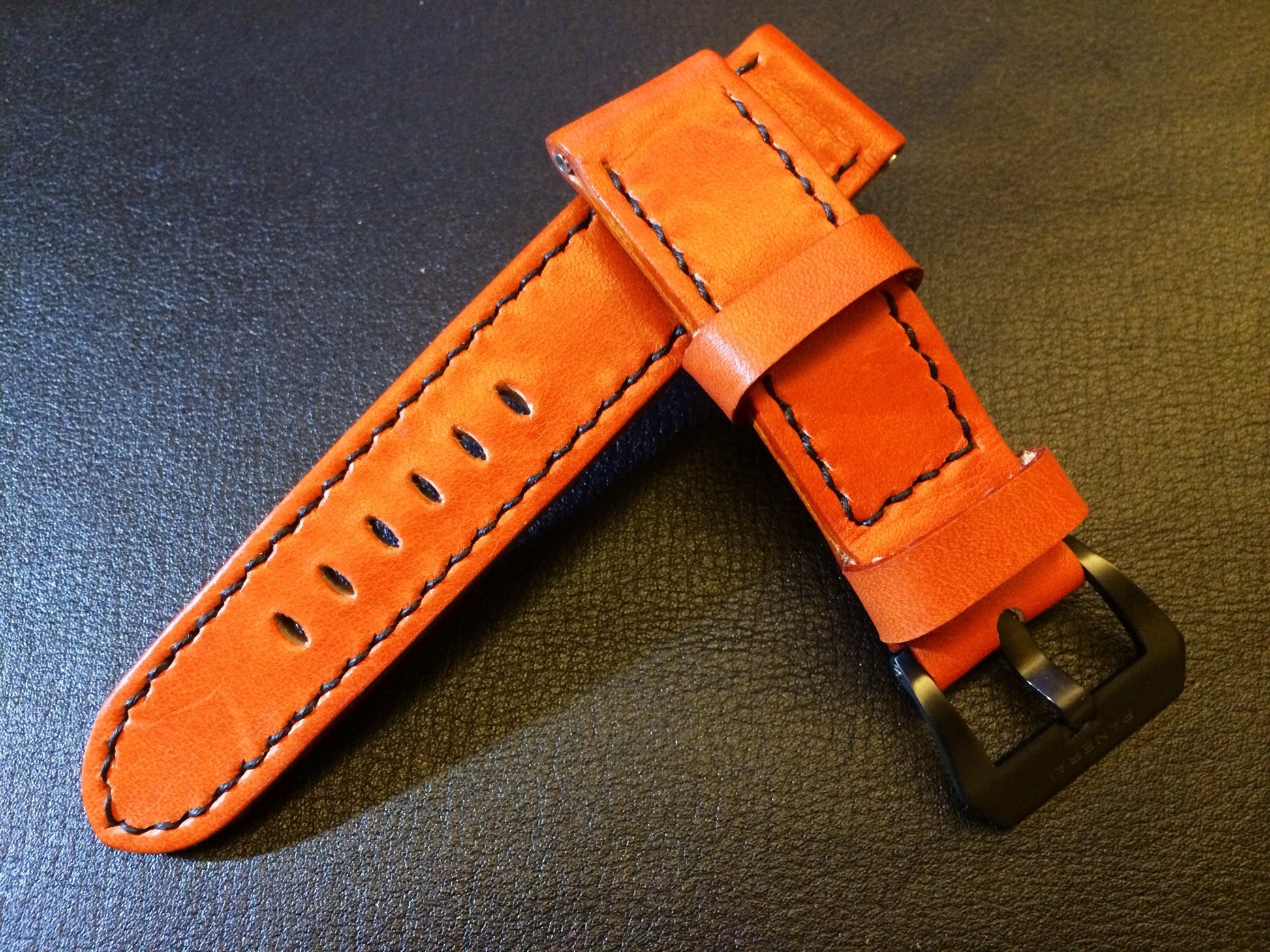 Leather Watch Strap, Panerai Watch Strap, Orange Watch Band for 24mm or 26mm lug, Replacement Watch Band - eternitizzz-straps-and-accessories