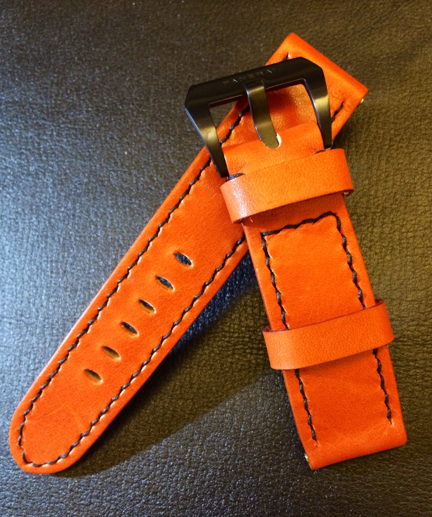 Leather Watch Strap, Panerai Watch Strap, Orange Watch Band for 24mm or 26mm lug, Replacement Watch Band - eternitizzz-straps-and-accessories