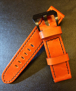 Leather Watch Strap, Panerai Watch Strap, Orange Watch Band for 24mm or 26mm lug, Replacement Watch Band - eternitizzz-straps-and-accessories
