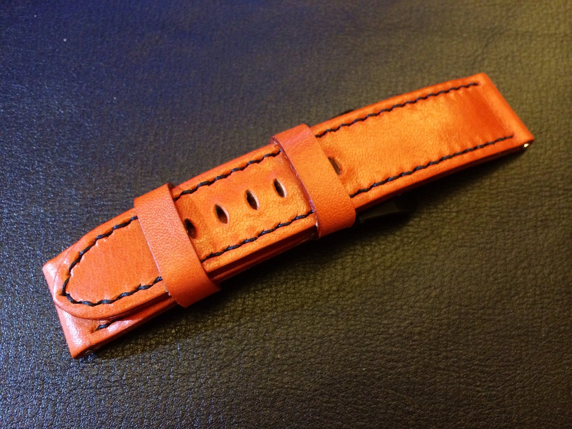 Leather Watch Strap, Panerai Watch Strap, Orange Watch Band for 24mm or 26mm lug, Replacement Watch Band - eternitizzz-straps-and-accessories