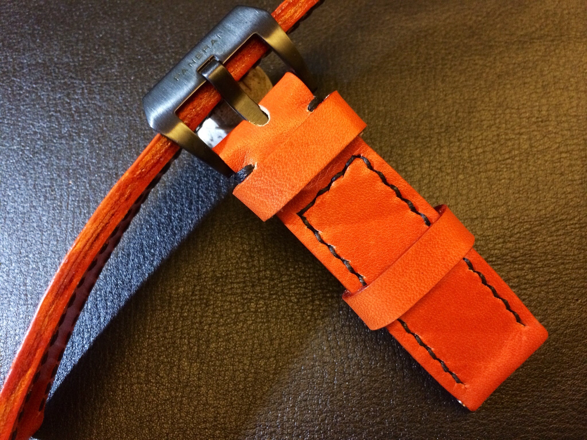 Leather Watch Strap, Panerai Watch Strap, Orange Watch Band for 24mm or 26mm lug, Replacement Watch Band - eternitizzz-straps-and-accessories