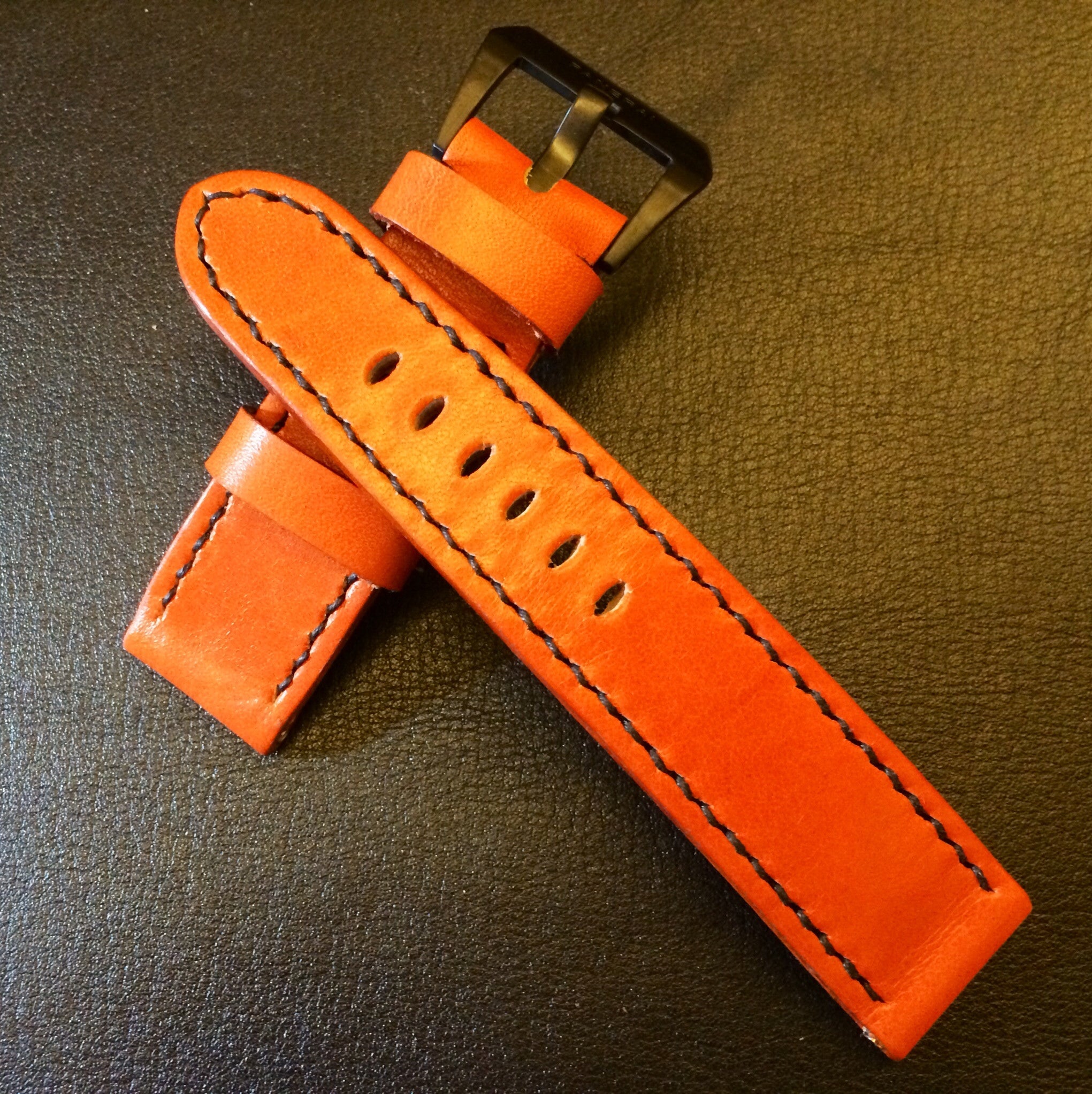 Leather Watch Strap, Panerai Watch Strap, Orange Watch Band for 24mm or 26mm lug, Replacement Watch Band - eternitizzz-straps-and-accessories