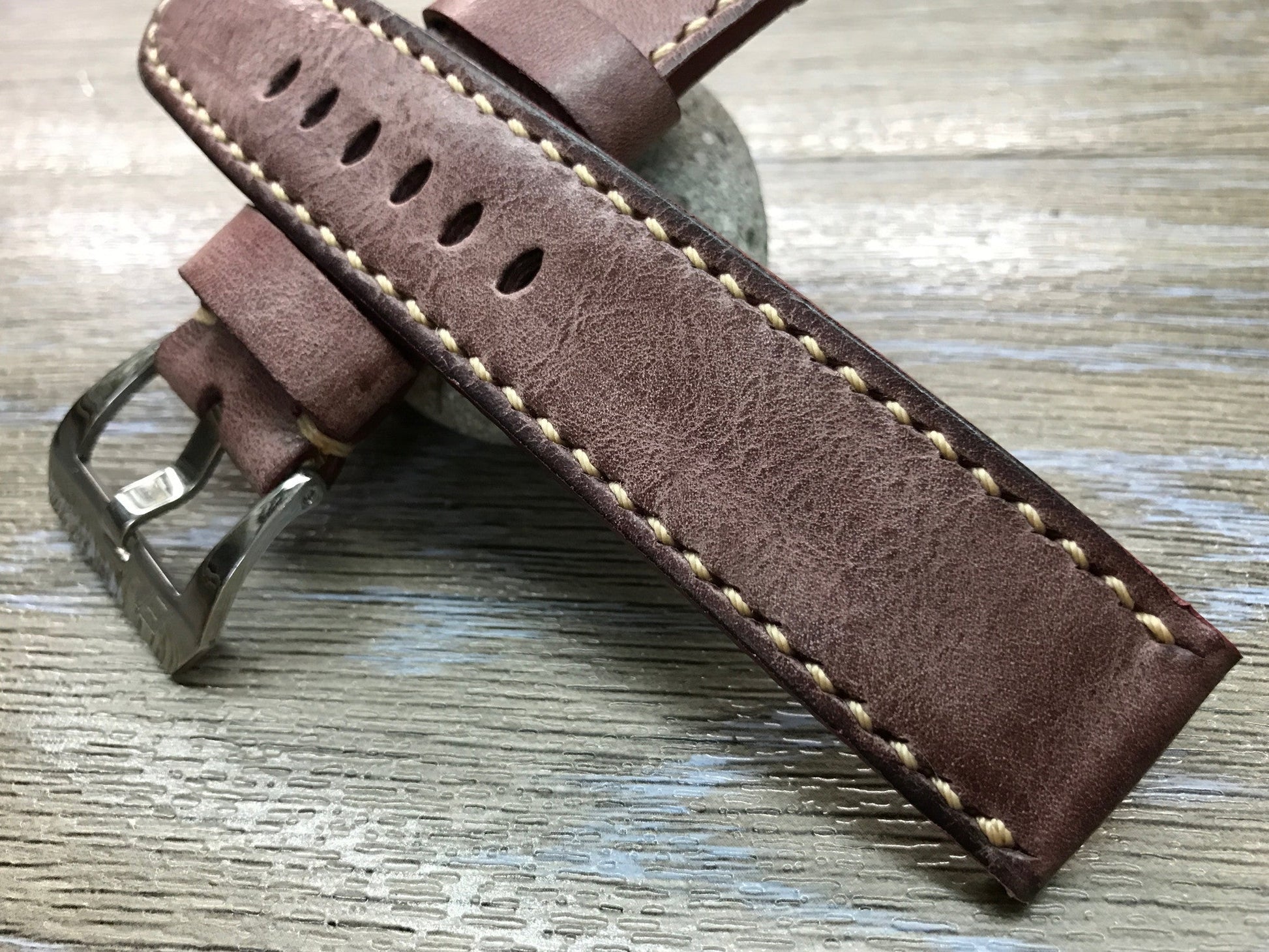 24mm straps, Handmade waxed vintage leather watch band, real leather watch strap for Panerai - eternitizzz-straps-and-accessories