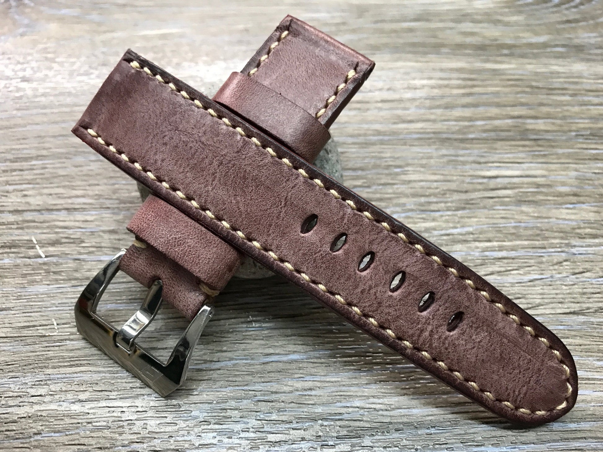 24mm straps, Handmade waxed vintage leather watch band, real leather watch strap for Panerai - eternitizzz-straps-and-accessories