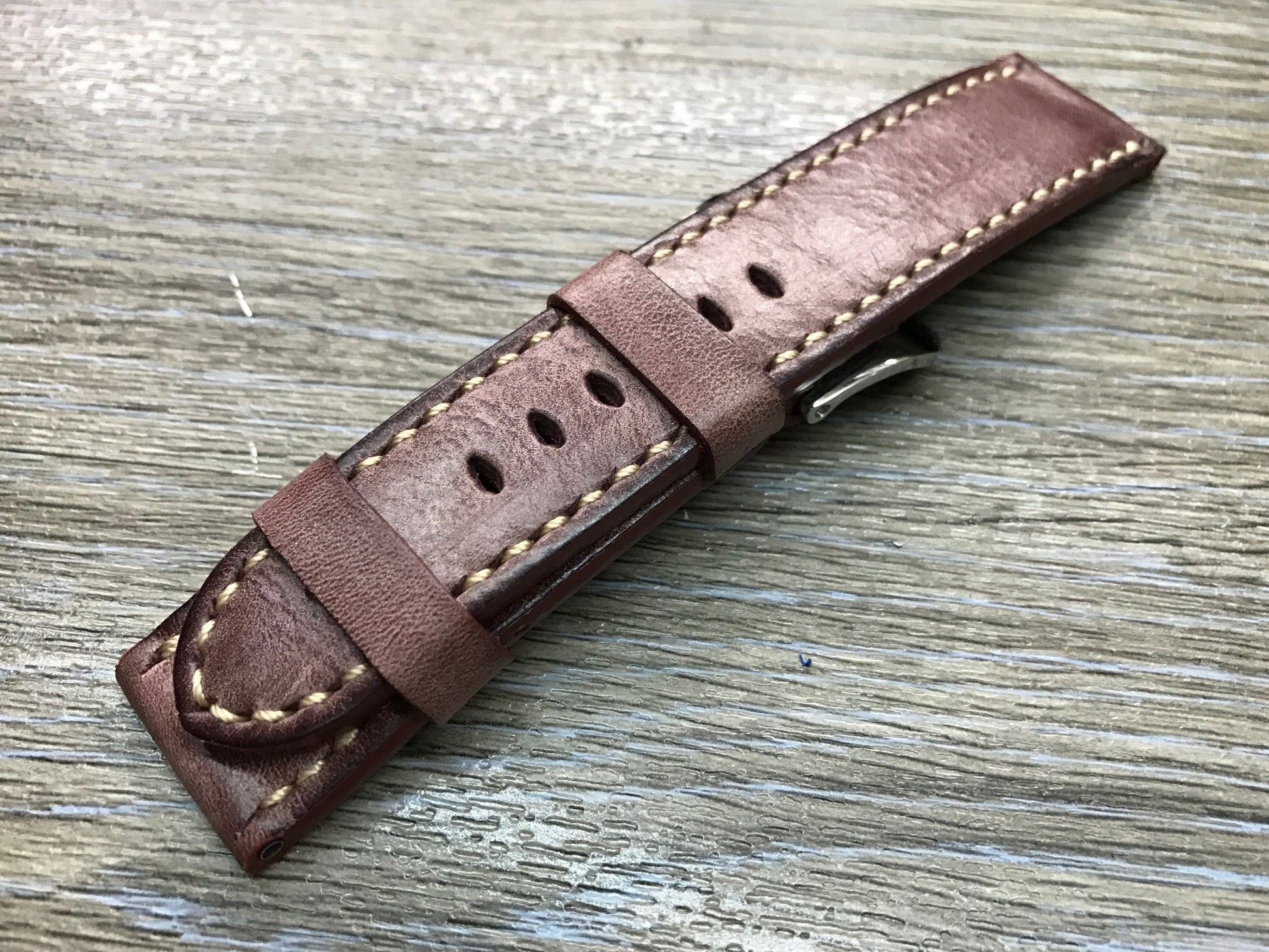 24mm straps, Handmade waxed vintage leather watch band, real leather watch strap for Panerai - eternitizzz-straps-and-accessories