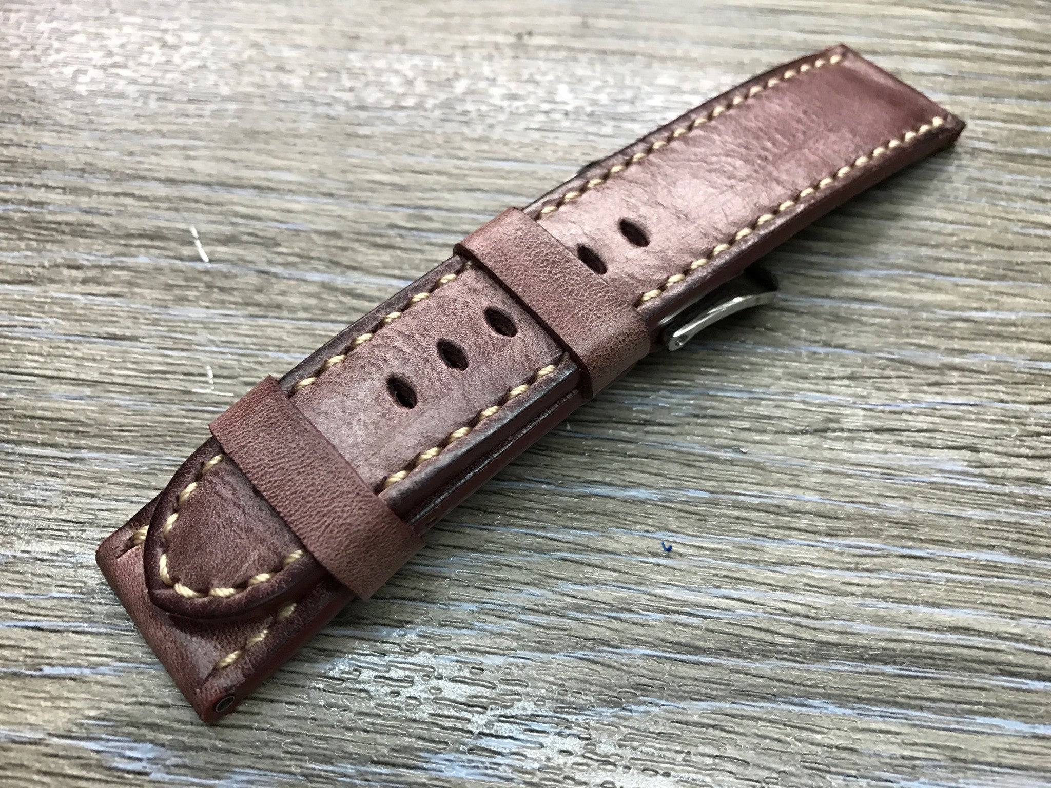24mm straps, Handmade waxed vintage leather watch band, real leather watch strap for Panerai - eternitizzz-straps-and-accessories