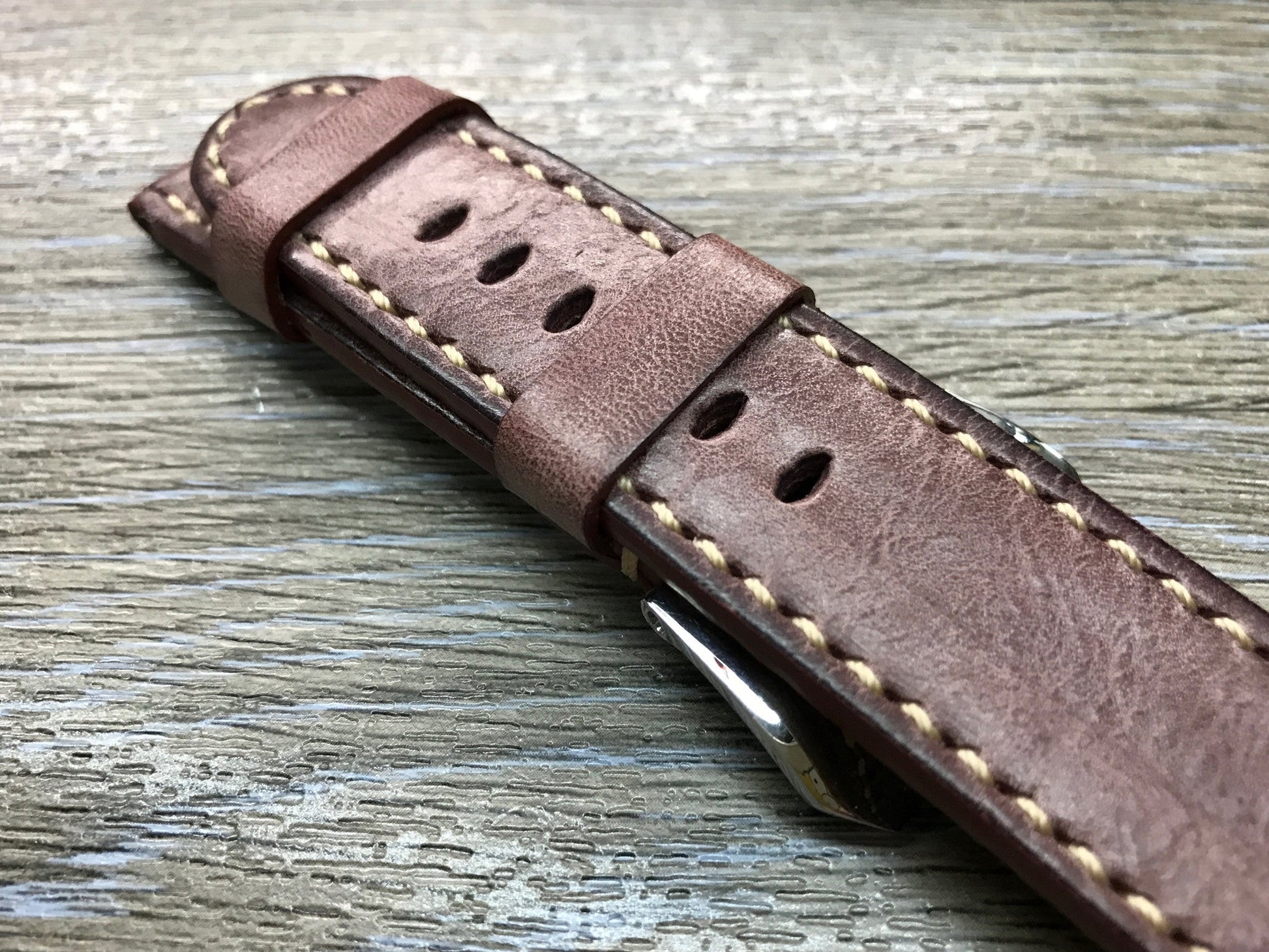 24mm straps, Handmade waxed vintage leather watch band, real leather watch strap for Panerai - eternitizzz-straps-and-accessories