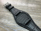 Black Alligator full bund strap, Handmade Leather Cuff watch band, Leather Cuff watch Strap 20mm, leather watch band - anniversary, gift, Black Full bund watch strap for Rolex, IWC in 19mm/20mm lug - eternitizzz-straps-and-accessories