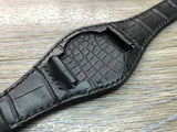 Black Alligator full bund strap, Handmade Leather Cuff watch band, Leather Cuff watch Strap 20mm, leather watch band - anniversary, gift, Black Full bund watch strap for Rolex, IWC in 19mm/20mm lug - eternitizzz-straps-and-accessories