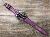 Purple Leather Watch Straps, Full Bund Watch Bands, Brogue Pattern Leather Watch Straps