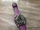 Purple Leather Watch Straps in Brogue Pattern, 20mm lug width with 18mm Watch Buckle, Purple Stitching with foam support insole