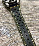 Leather Watch Straps, Full Bund Straps, Black Leather Rally and Racing Watch Straps in 19mm 20mm, Leather Cuff Watch Bands, Personalise Christmas Gift