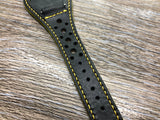 Leather Watch Straps, Full Bund Straps, Black Leather Rally and Racing Watch Straps in 19mm 20mm, Leather Cuff Watch Bands, Personalise Christmas Gift