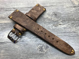 Leather Watch Strap, Rolex Watch Strap,  Leather Watch Band, 20mm, Brown Washed Antique, 19mm watch strap, 18mm Two piece watch Strap - eternitizzz-straps-and-accessories