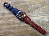 Leather Watch Straps, Leather Bund Straps, Watch Band for Rolex GMT Master 2 Pepsi, Watch Band, Leather Watch Strap 20mm, Blue Red Watch Strap - eternitizzz-straps-and-accessories