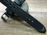 Leather watch Straps, Rally & Racing Watch straps, Black watch Straps, 20mm strap, 18mm 19mm and 20mm watch band, FREE SHIPPING - eternitizzz-straps-and-accessories
