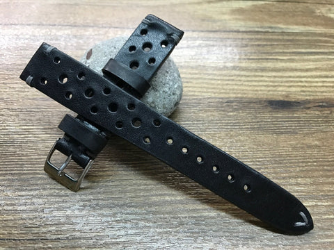 Leather watch Straps, Rally & Racing Watch straps, Black watch Straps, 20mm strap, 18mm 19mm and 20mm watch band, FREE SHIPPING