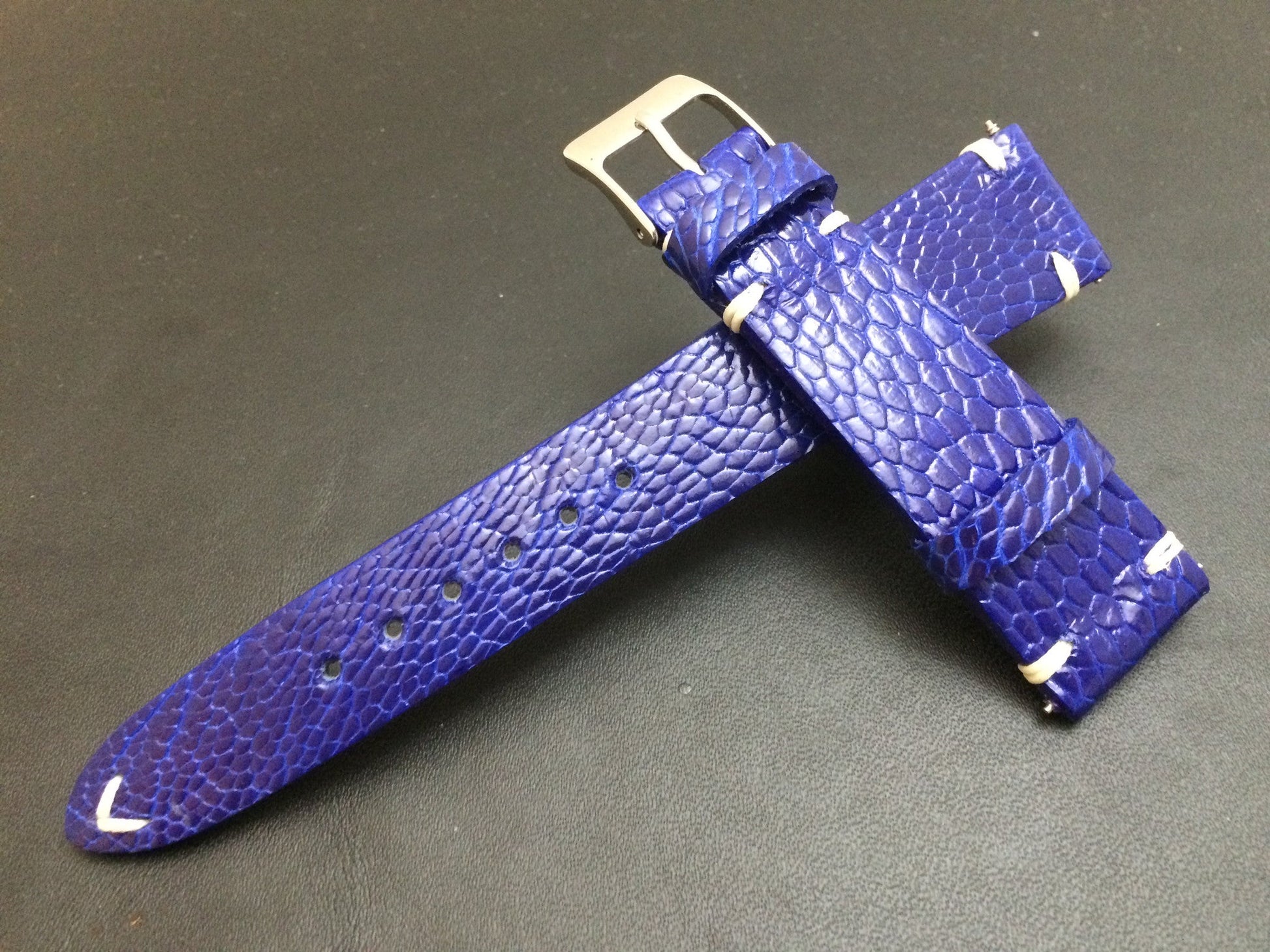 Rolex Watch Strap, Leather Watch Band, 20mm, 19mm, Ostrich Leg leather watch strap, Blue Watch Band, 18mm - eternitizzz-straps-and-accessories