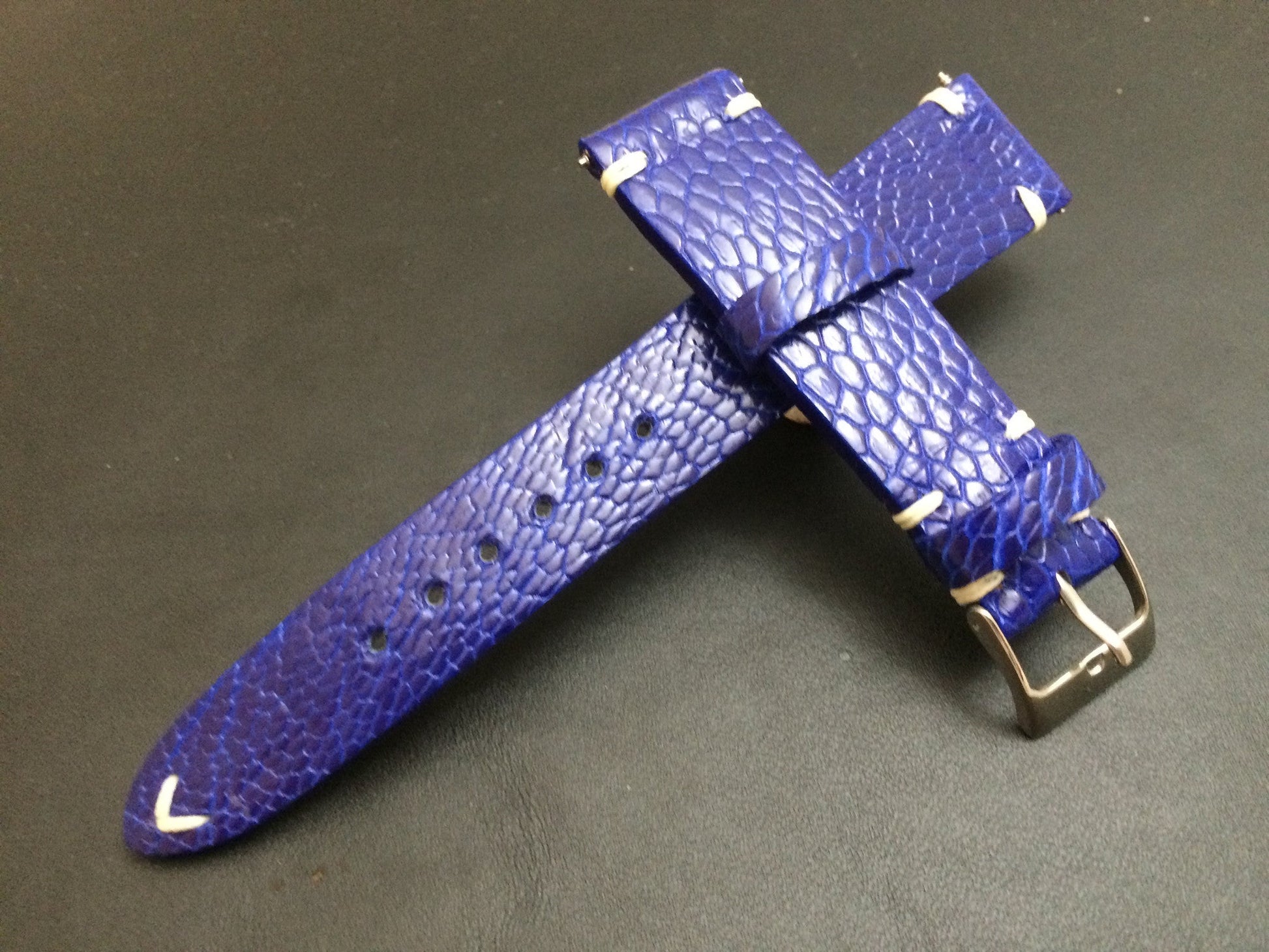 Rolex Watch Strap, Leather Watch Band, 20mm, 19mm, Ostrich Leg leather watch strap, Blue Watch Band, 18mm - eternitizzz-straps-and-accessories