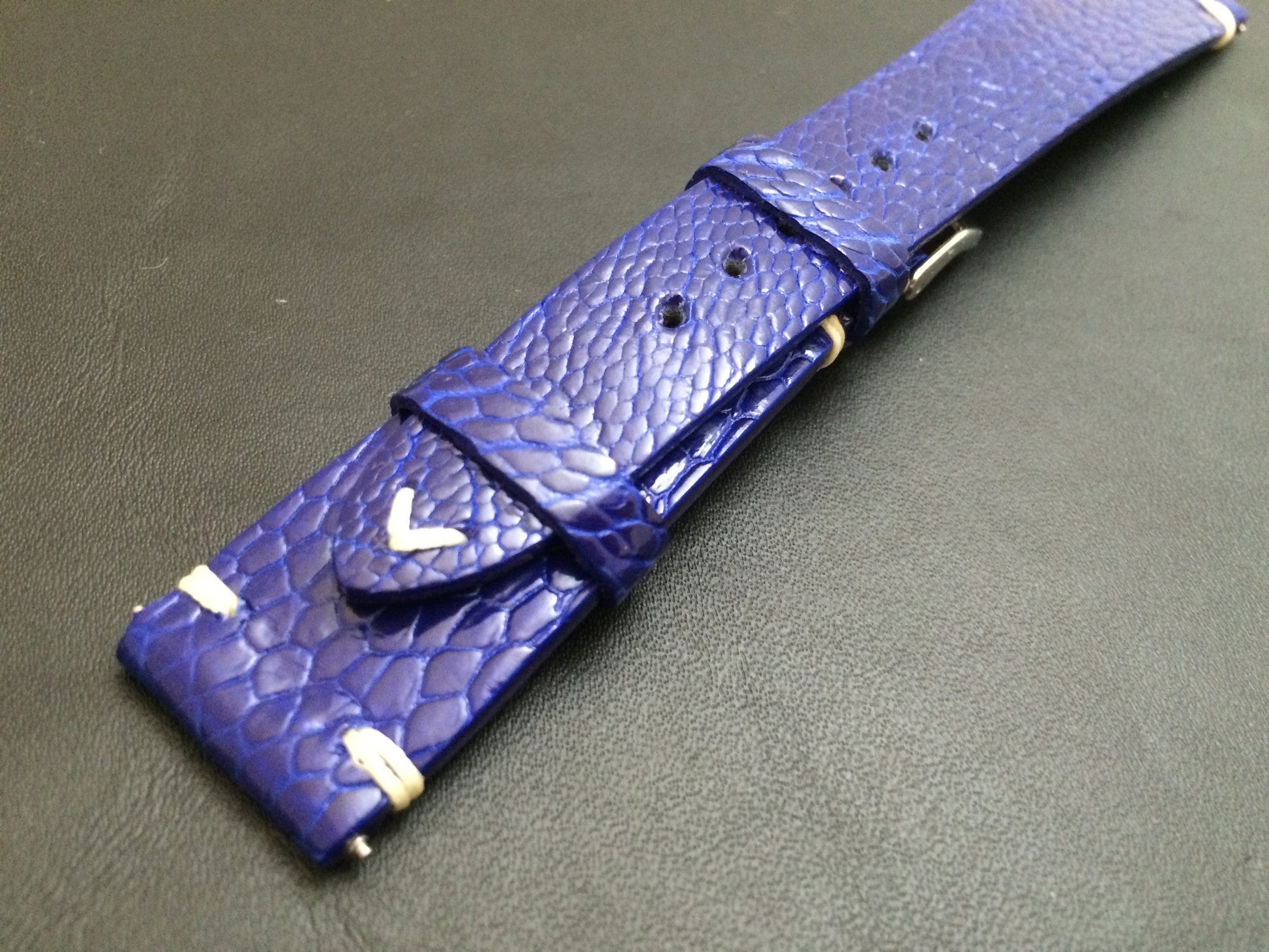 Rolex Watch Strap, Leather Watch Band, 20mm, 19mm, Ostrich Leg leather watch strap, Blue Watch Band, 18mm - eternitizzz-straps-and-accessories