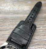 Newman Alligator Watch Straps 20mm, Black Alligator Leather Bund straps, Vintage leather cuff watch bands,  Mens wrist watchbands, Christmas Gift idea
