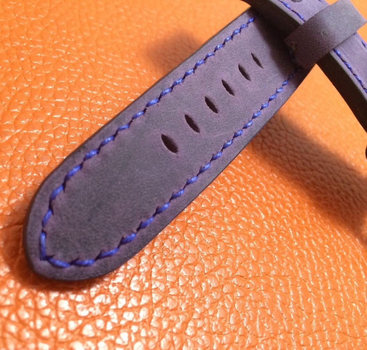 Panerai Watch Strap, 24mm Leather Watch Band, Purple Watch Strap, 26mm Watch Band, Sterling Silver Skull - eternitizzz-straps-and-accessories