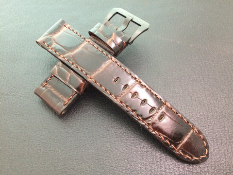 Panerai Watch Strap, Leather Watch Strap, Alligator Pattern, 24mm, 26mm Brown watch band replacement