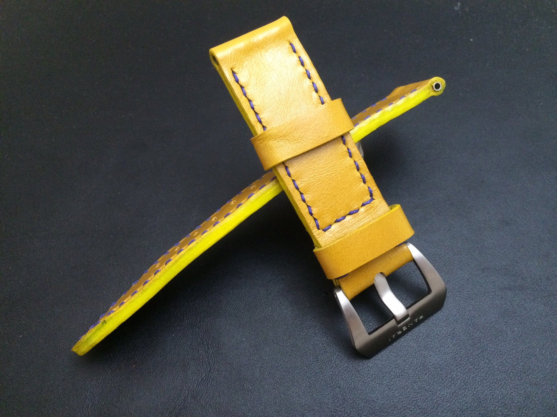 Panerai Watch Strap, Panerai Watch Band 26mm, Yellow Leather Watch Strap, 24mm - eternitizzz-straps-and-accessories