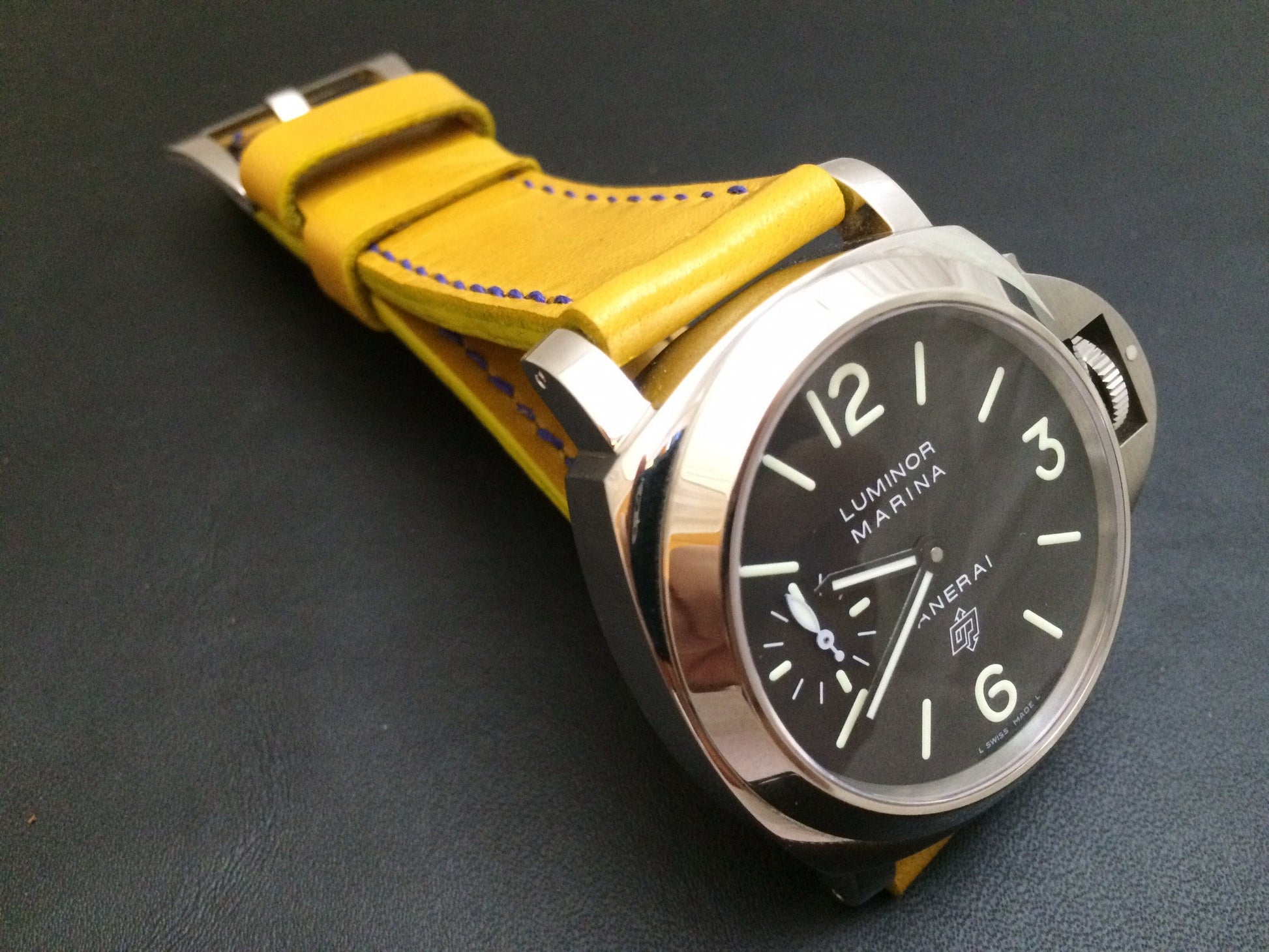 Panerai Watch Strap, Panerai Watch Band 26mm, Yellow Leather Watch Strap, 24mm - eternitizzz-straps-and-accessories