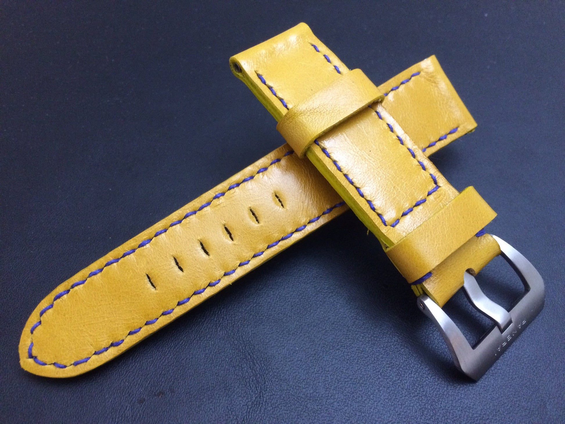 Panerai Watch Strap, Panerai Watch Band 26mm, Yellow Leather Watch Strap, 24mm - eternitizzz-straps-and-accessories
