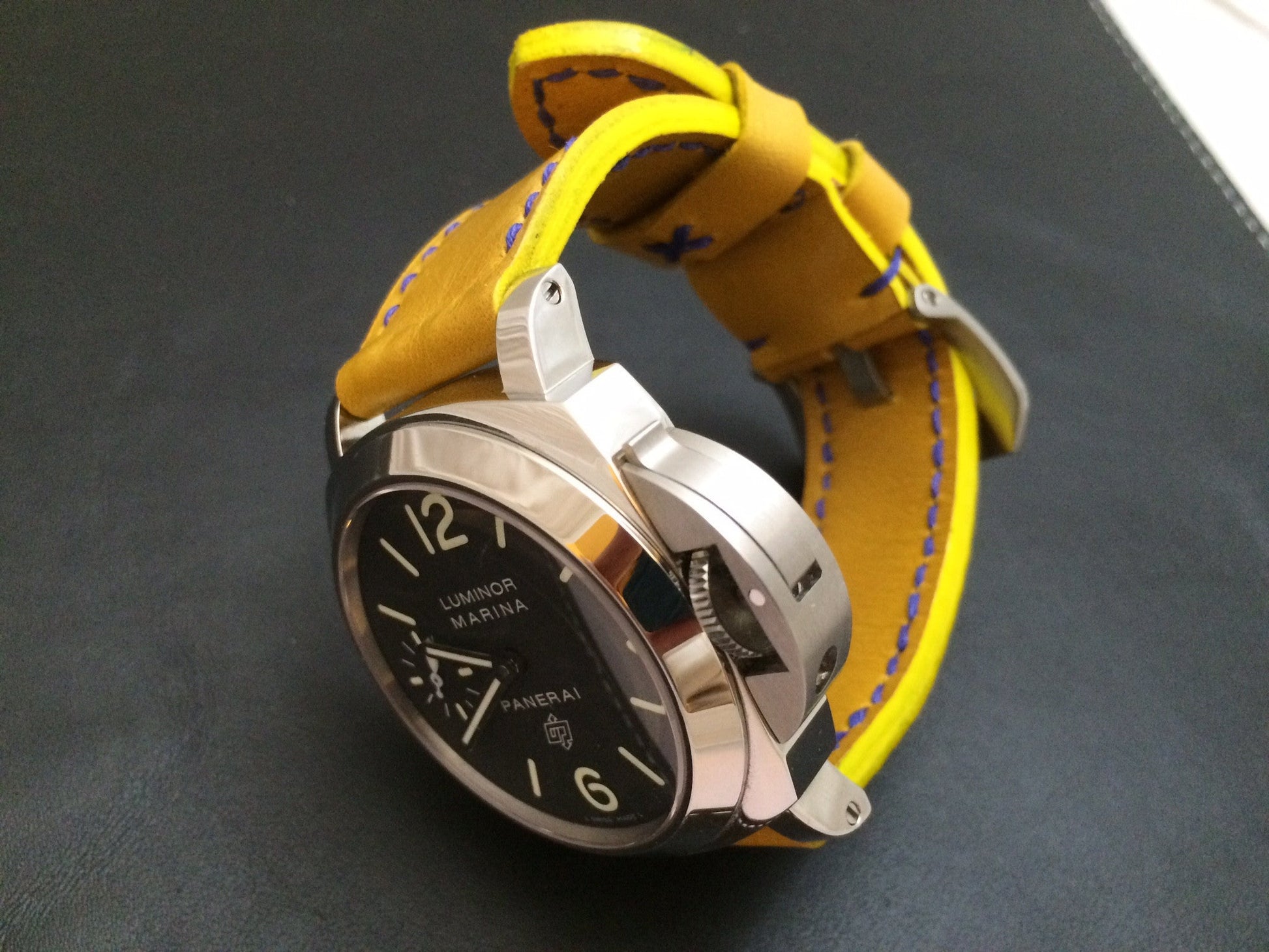 Panerai Watch Strap, Panerai Watch Band 26mm, Yellow Leather Watch Strap, 24mm - eternitizzz-straps-and-accessories
