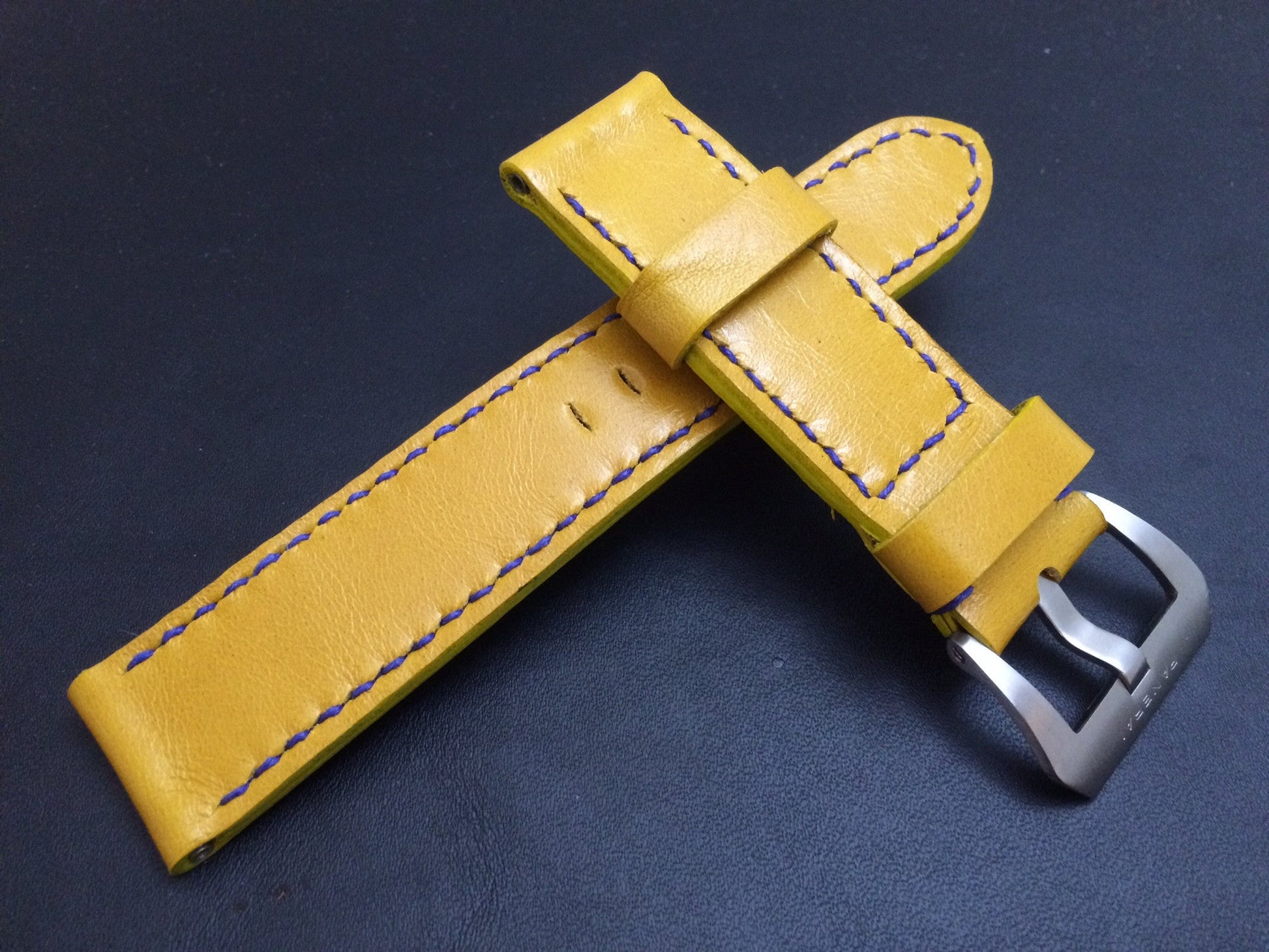Panerai Watch Strap, Panerai Watch Band 26mm, Yellow Leather Watch Strap, 24mm - eternitizzz-straps-and-accessories