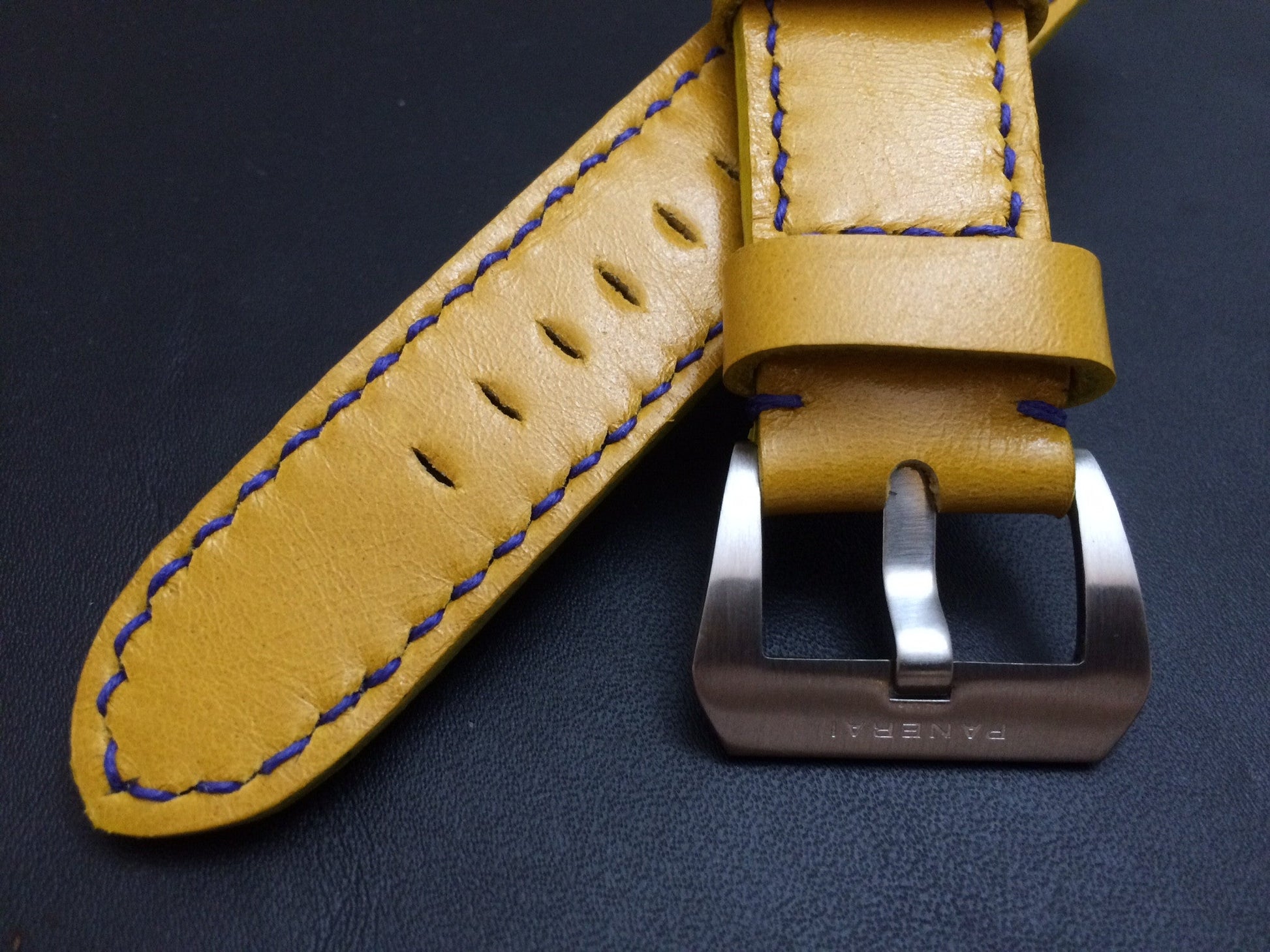 Panerai Watch Strap, Panerai Watch Band 26mm, Yellow Leather Watch Strap, 24mm - eternitizzz-straps-and-accessories