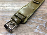 Paul Newman Leather Watch Straps, Shell Cordovan Army Green leather Bund Straps,  Mens wrist watchband replacement, 20mm 19mm Leather Watch Bands