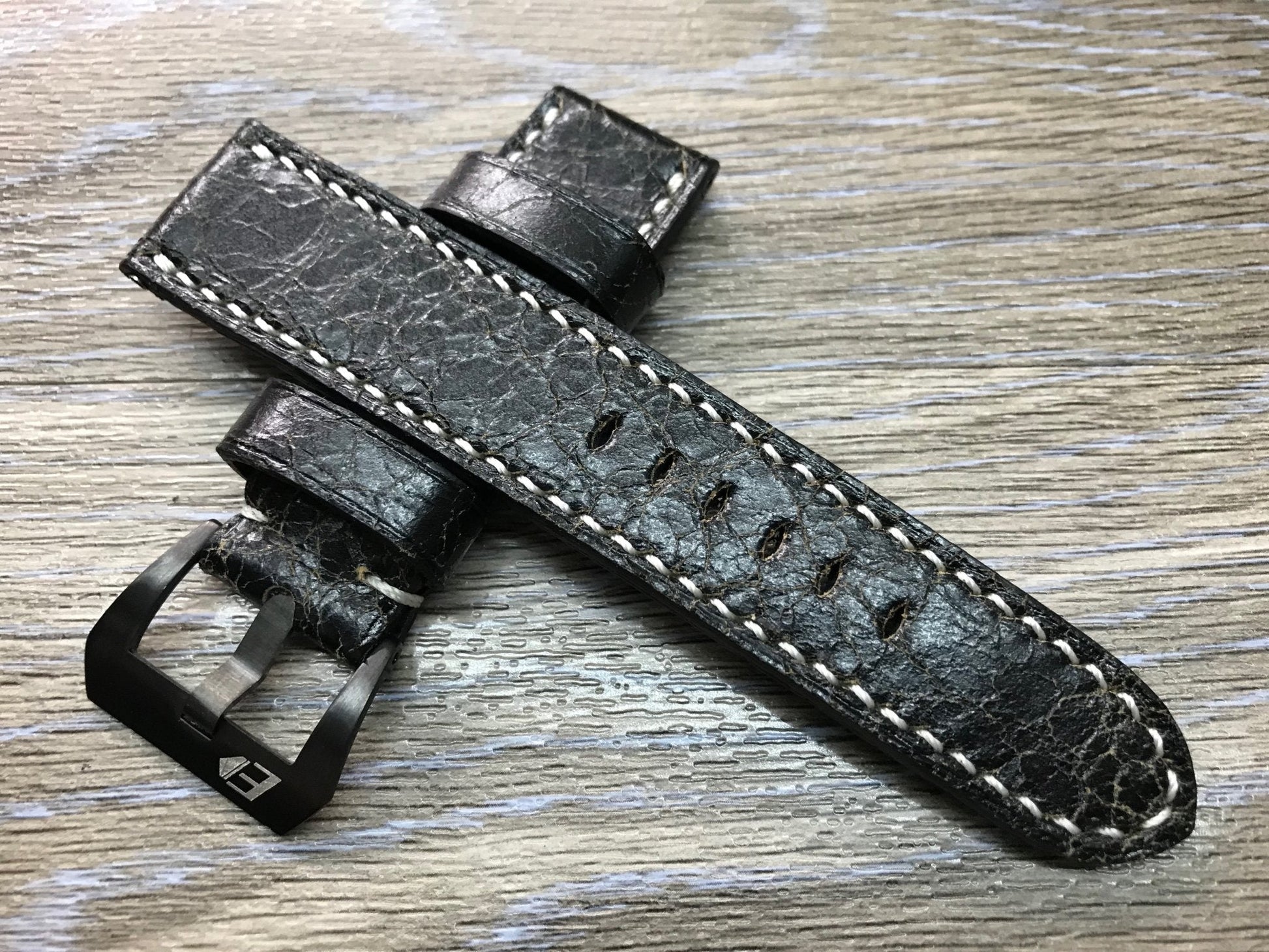 Panerai Watch Strap, Panerai Watch strap, Distress Black leather watch band, real leather watch strap, 24mm Watch Strap, 26mm Watch Band - eternitizzz-straps-and-accessories