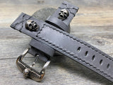 Personalised Gray Leather Watch Straps 20mm, Vintage Wrist Watch Band with Sterling Silver 925 Skull Stud and Buckle, 22mm Watch Straps, Gift Idea for Boyfriend
