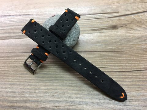 Racing Watch Straps 20mm, Rally Watch straps 19mm, Suede Leather watch band, Black Suede Leather watch Straps, 18mm watch band, FREE SHIPPING