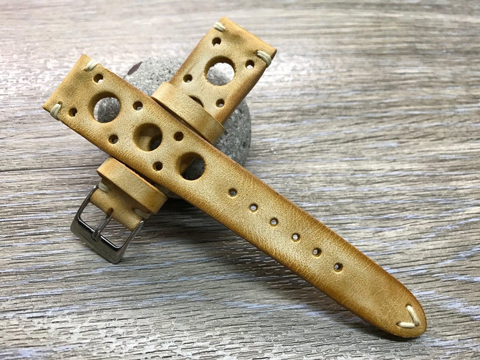 Racing Watch Straps, Leather watch band, Rally Watch straps, Vintage Beige watch band, 18mm 19mm 20mm Watch Straps, FREE SHIPPING - eternitizzz-straps-and-accessories