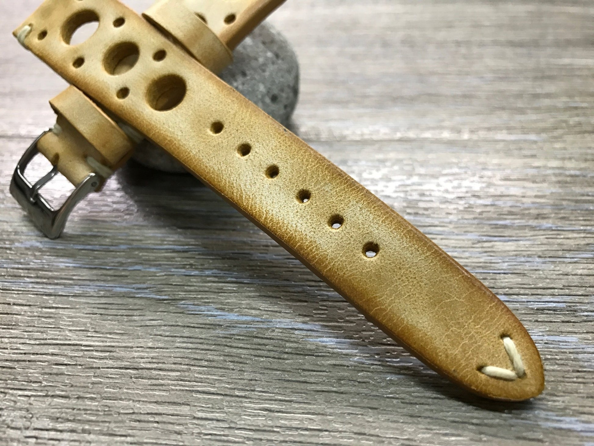 Racing Watch Straps, Leather watch band, Rally Watch straps, Vintage Beige watch band, 18mm 19mm 20mm Watch Straps, FREE SHIPPING - eternitizzz-straps-and-accessories