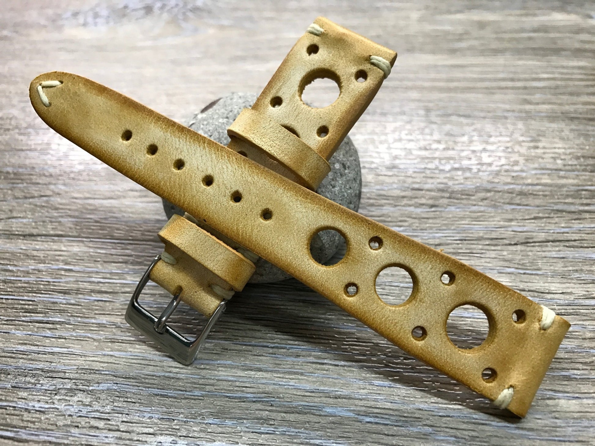 Racing Watch Straps, Leather watch band, Rally Watch straps, Vintage Beige watch band, 18mm 19mm 20mm Watch Straps, FREE SHIPPING - eternitizzz-straps-and-accessories
